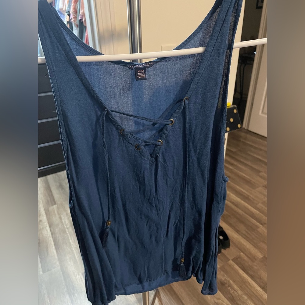 Aeropostale tank-top. Size M. Teal with criss-cross front.